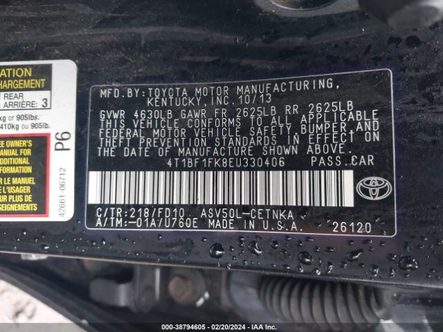 Photo 8 VIN: 4T1BF1FK8EU330406 - TOYOTA CAMRY 