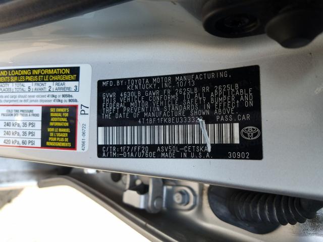 Photo 9 VIN: 4T1BF1FK8EU333323 - TOYOTA CAMRY L 