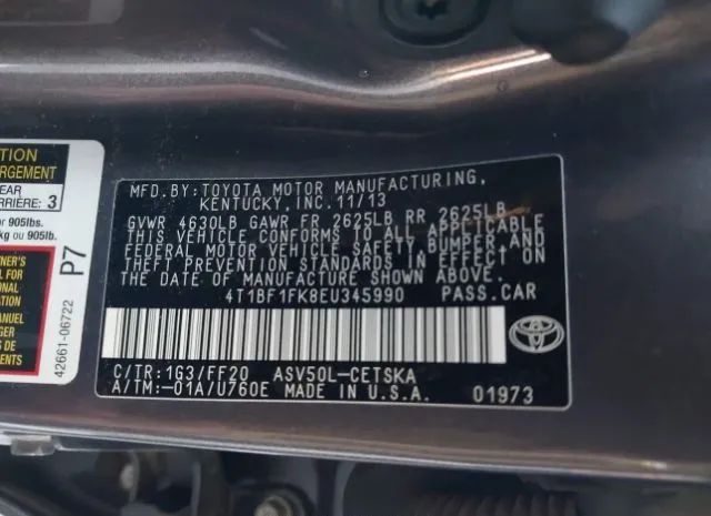 Photo 8 VIN: 4T1BF1FK8EU345990 - TOYOTA CAMRY 