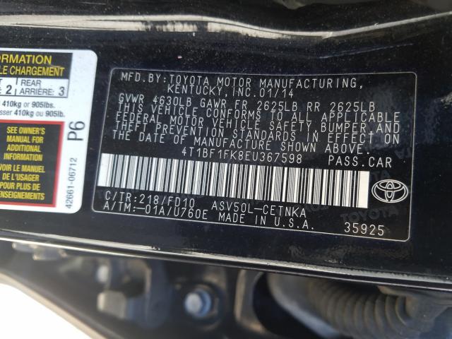 Photo 9 VIN: 4T1BF1FK8EU367598 - TOYOTA CAMRY L 