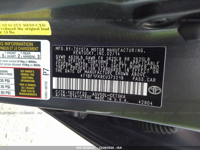 Photo 8 VIN: 4T1BF1FK8EU372218 - TOYOTA CAMRY 