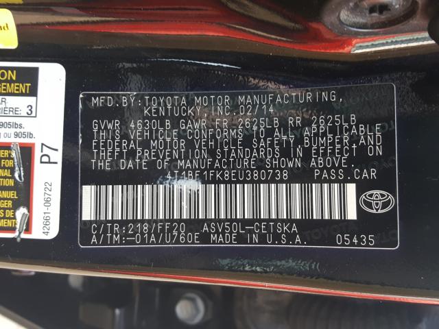 Photo 9 VIN: 4T1BF1FK8EU380738 - TOYOTA CAMRY 