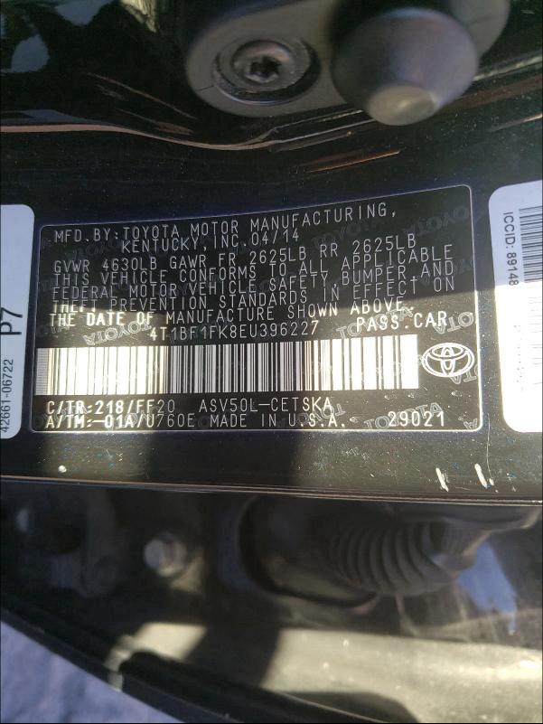 Photo 9 VIN: 4T1BF1FK8EU396227 - TOYOTA CAMRY L 