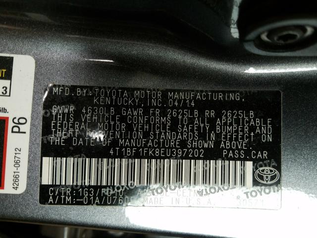 Photo 9 VIN: 4T1BF1FK8EU397202 - TOYOTA CAMRY L 