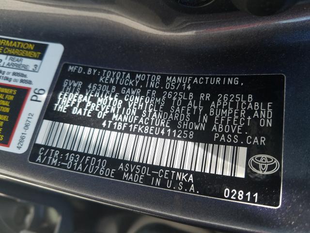 Photo 9 VIN: 4T1BF1FK8EU411258 - TOYOTA CAMRY L 