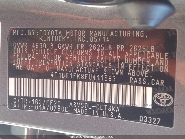 Photo 8 VIN: 4T1BF1FK8EU411583 - TOYOTA CAMRY 