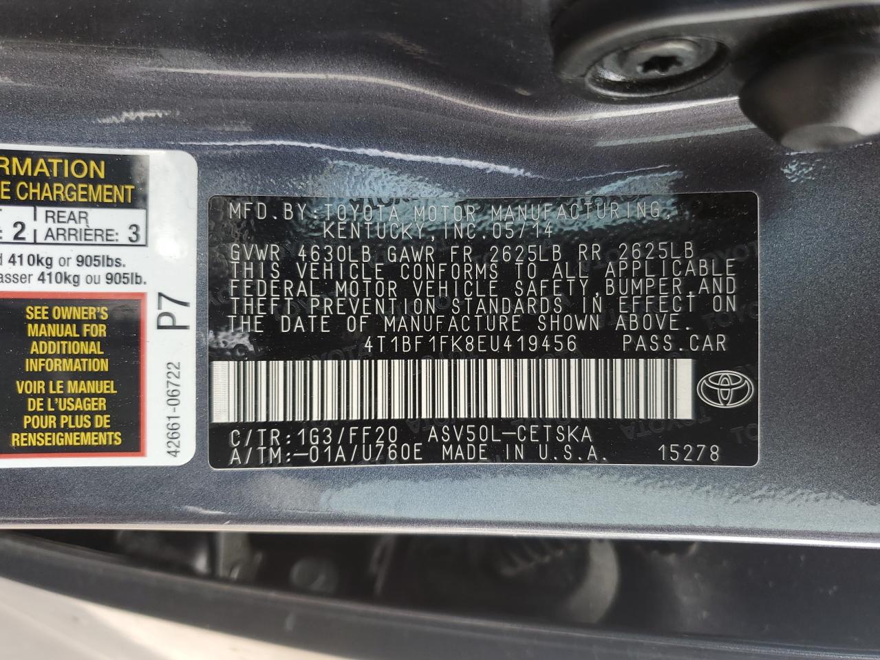 Photo 11 VIN: 4T1BF1FK8EU419456 - TOYOTA CAMRY 