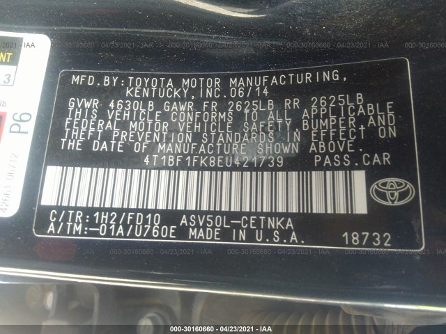 Photo 8 VIN: 4T1BF1FK8EU421739 - TOYOTA CAMRY 