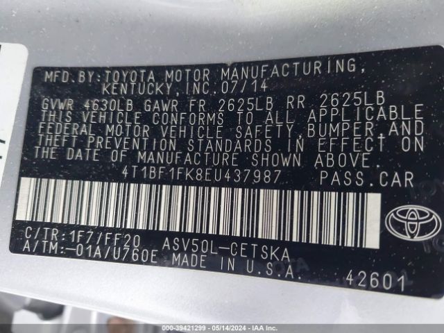 Photo 8 VIN: 4T1BF1FK8EU437987 - TOYOTA CAMRY 