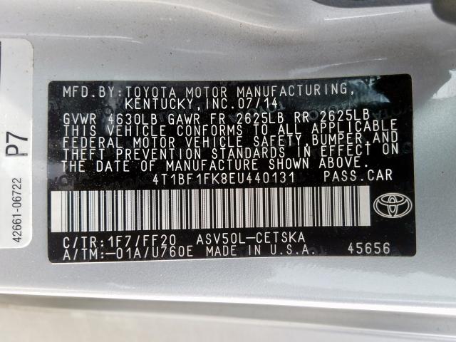 Photo 9 VIN: 4T1BF1FK8EU440131 - TOYOTA CAMRY L 