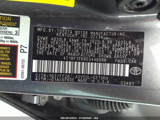 Photo 8 VIN: 4T1BF1FK8EU446088 - TOYOTA CAMRY 