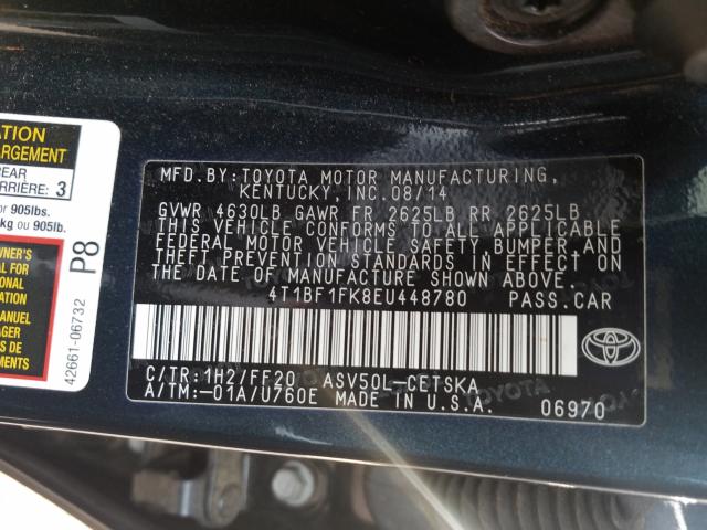 Photo 9 VIN: 4T1BF1FK8EU448780 - TOYOTA CAMRY L 