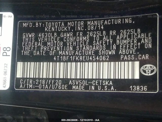 Photo 8 VIN: 4T1BF1FK8EU454062 - TOYOTA CAMRY 