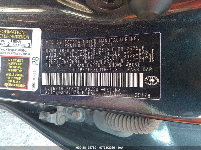 Photo 8 VIN: 4T1BF1FK8EU464428 - TOYOTA CAMRY 