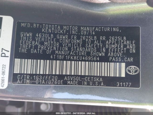 Photo 8 VIN: 4T1BF1FK8EU469564 - TOYOTA CAMRY 