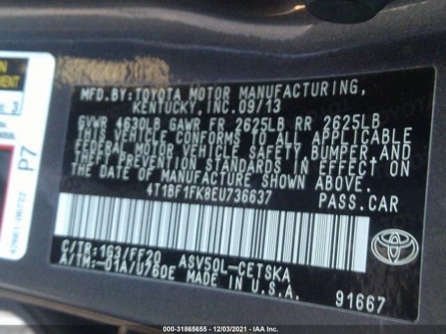 Photo 8 VIN: 4T1BF1FK8EU736637 - TOYOTA CAMRY 