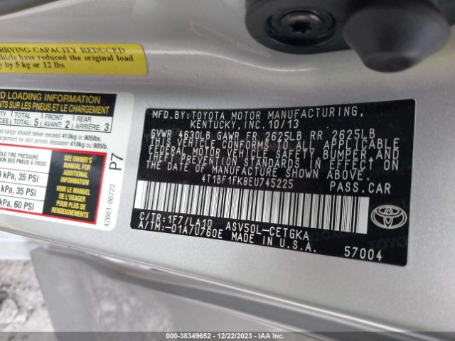 Photo 8 VIN: 4T1BF1FK8EU745225 - TOYOTA CAMRY 