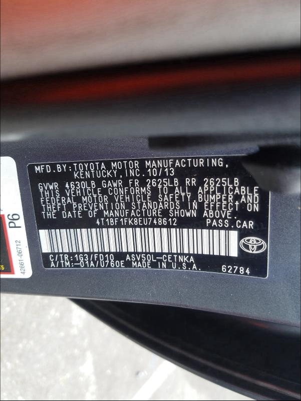 Photo 9 VIN: 4T1BF1FK8EU748612 - TOYOTA CAMRY L 