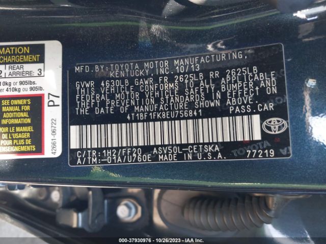 Photo 8 VIN: 4T1BF1FK8EU756841 - TOYOTA CAMRY 