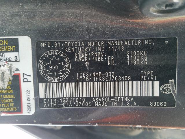 Photo 9 VIN: 4T1BF1FK8EU763109 - TOYOTA CAMRY L 