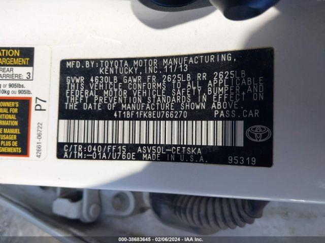 Photo 8 VIN: 4T1BF1FK8EU766270 - TOYOTA CAMRY 