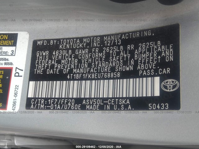 Photo 8 VIN: 4T1BF1FK8EU768858 - TOYOTA CAMRY 