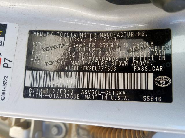 Photo 9 VIN: 4T1BF1FK8EU771596 - TOYOTA CAMRY L 