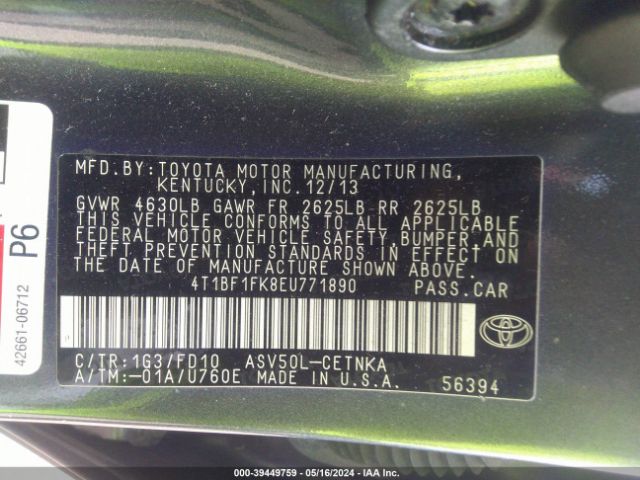 Photo 8 VIN: 4T1BF1FK8EU771890 - TOYOTA CAMRY 