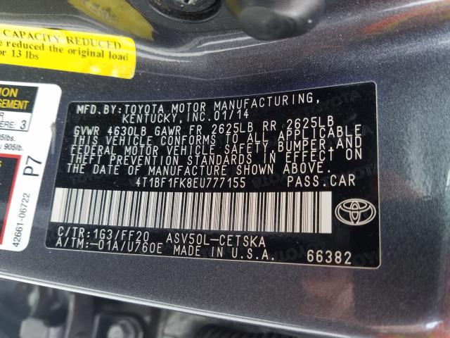 Photo 9 VIN: 4T1BF1FK8EU777155 - TOYOTA CAMRY L 