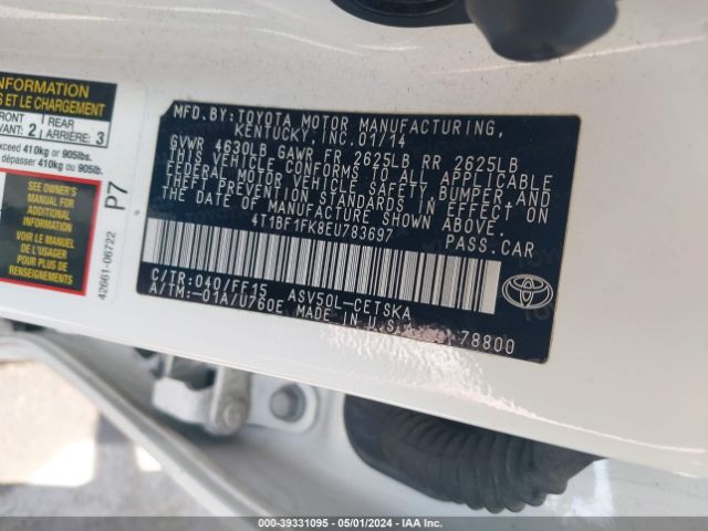 Photo 8 VIN: 4T1BF1FK8EU783697 - TOYOTA CAMRY 