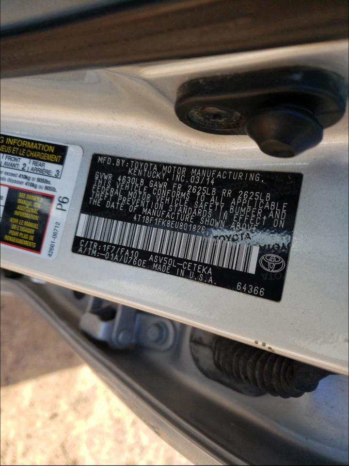 Photo 9 VIN: 4T1BF1FK8EU801826 - TOYOTA CAMRY L 