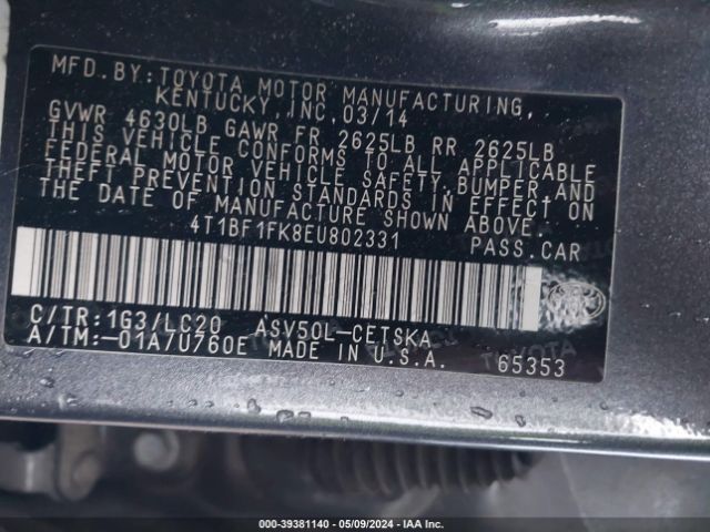 Photo 8 VIN: 4T1BF1FK8EU802331 - TOYOTA CAMRY 