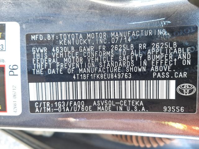 Photo 9 VIN: 4T1BF1FK8EU849763 - TOYOTA CAMRY L 