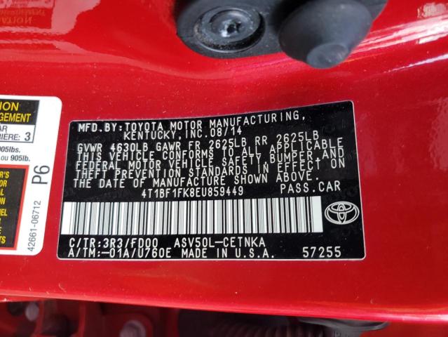 Photo 9 VIN: 4T1BF1FK8EU859449 - TOYOTA CAMRY L 