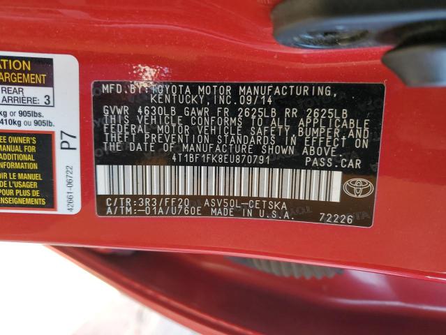 Photo 12 VIN: 4T1BF1FK8EU870791 - TOYOTA CAMRY L 