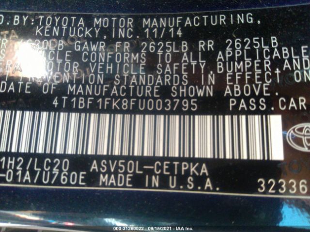 Photo 8 VIN: 4T1BF1FK8FU003795 - TOYOTA CAMRY 