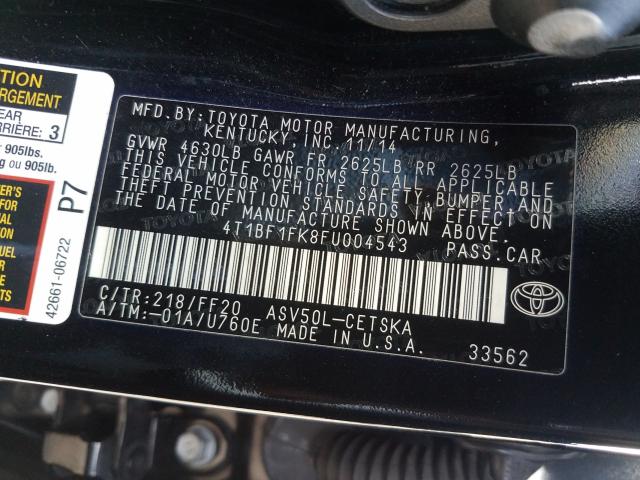 Photo 9 VIN: 4T1BF1FK8FU004543 - TOYOTA CAMRY LE 