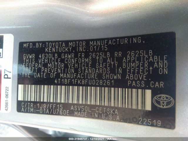 Photo 8 VIN: 4T1BF1FK8FU028261 - TOYOTA CAMRY 