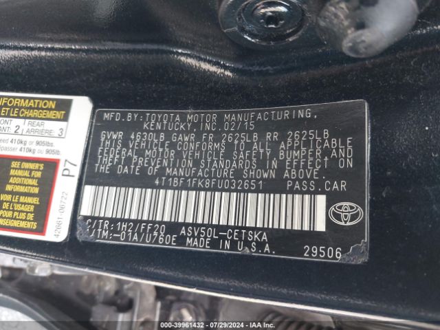 Photo 8 VIN: 4T1BF1FK8FU032651 - TOYOTA CAMRY 