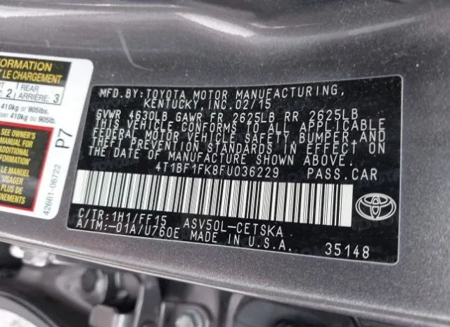 Photo 8 VIN: 4T1BF1FK8FU036229 - TOYOTA CAMRY 