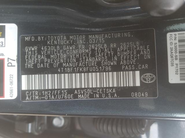 Photo 9 VIN: 4T1BF1FK8FU051796 - TOYOTA CAMRY LE 