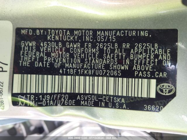 Photo 8 VIN: 4T1BF1FK8FU072065 - TOYOTA CAMRY 