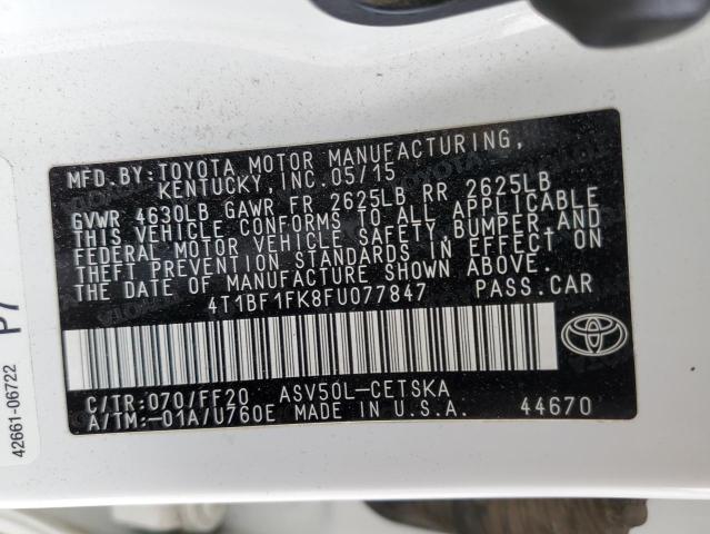 Photo 11 VIN: 4T1BF1FK8FU077847 - TOYOTA CAMRY LE 