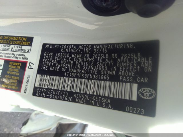 Photo 8 VIN: 4T1BF1FK8FU081865 - TOYOTA CAMRY 