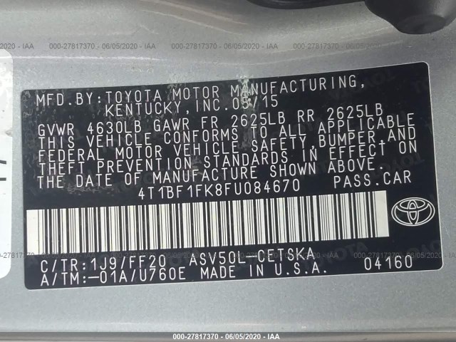 Photo 8 VIN: 4T1BF1FK8FU084670 - TOYOTA CAMRY 