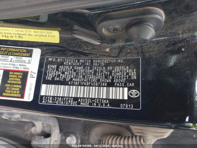 Photo 8 VIN: 4T1BF1FK8FU087388 - TOYOTA CAMRY 