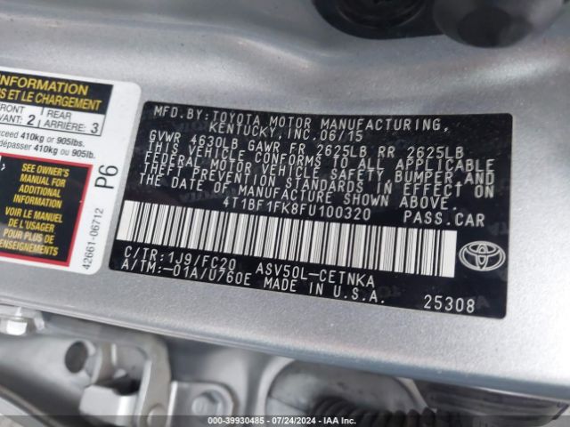 Photo 8 VIN: 4T1BF1FK8FU100320 - TOYOTA CAMRY 