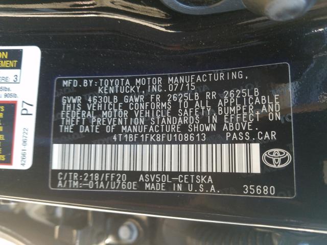 Photo 9 VIN: 4T1BF1FK8FU108613 - TOYOTA CAMRY LE 