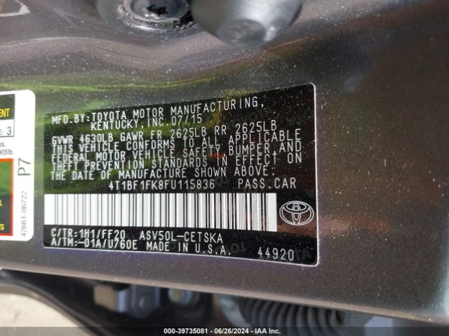 Photo 8 VIN: 4T1BF1FK8FU115836 - TOYOTA CAMRY 