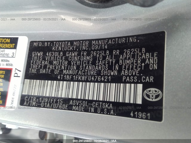 Photo 8 VIN: 4T1BF1FK8FU476421 - TOYOTA CAMRY 